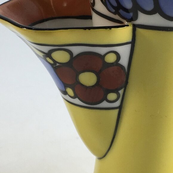 Noritake Art Deco Vase Design 3 Chamber Tulip Yellow Orange Blue Lusterware 7in - Picture 13 of 16